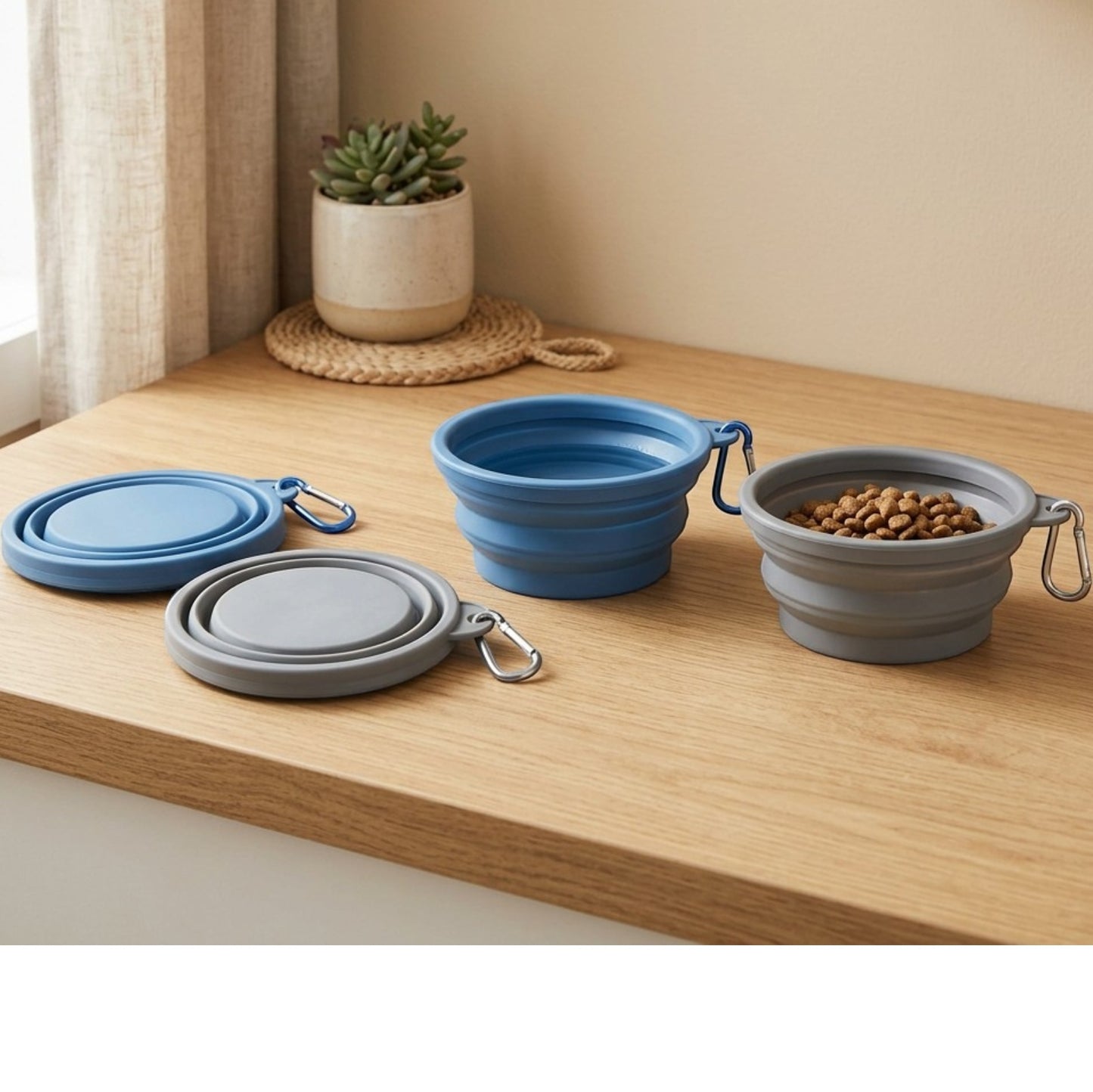 Ympuf Travel Collapsible Pet Bowl Silicone 2-Pack Blue Gray