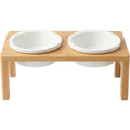 Ympuf Elevated Ceramic Pet Bowl Stand 2-Pack White Bamboo