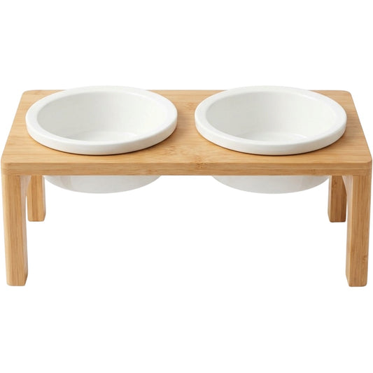 Ympuf Elevated Ceramic Pet Bowl Stand 2-Pack White Bamboo