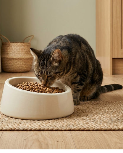 Ympuf Tilted Cat Food Bowl Anti-Spill Ceramic 12 oz Cream