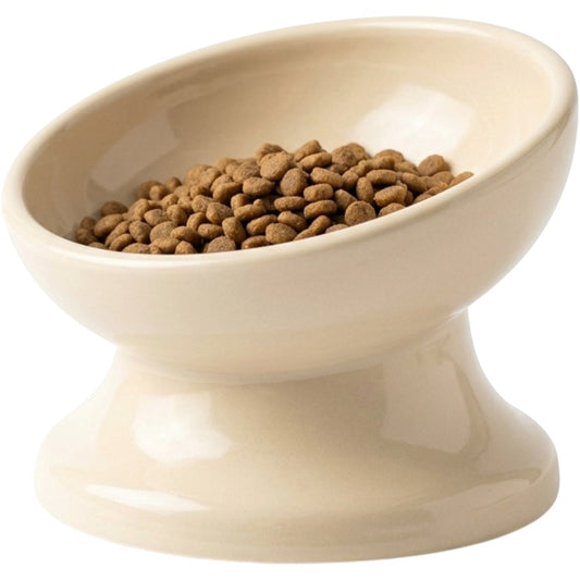 Ympuf Tilted Cat Food Bowl Anti-Spill Ceramic 12 oz Cream