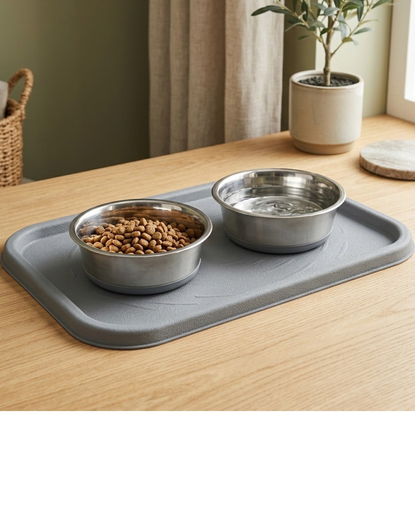 Ympuf Double Pet Bowl Silicone Mat Set 20 oz Gray