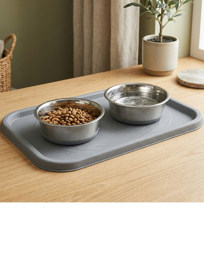 Ympuf Double Pet Bowl Silicone Mat Set 20 oz Gray