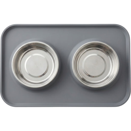 Ympuf Double Pet Bowl Silicone Mat Set 20 oz Gray