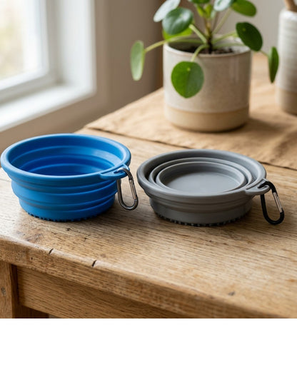 Ympuf Travel Collapsible Pet Bowl Silicone 2-Pack Blue Gray
