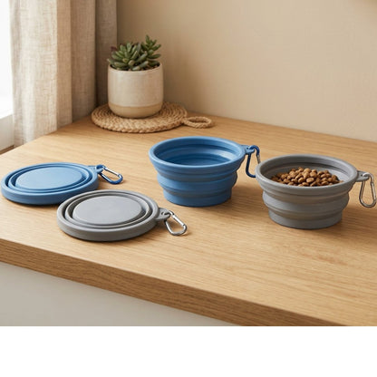 Ympuf Travel Collapsible Pet Bowl Silicone 2-Pack Blue Gray