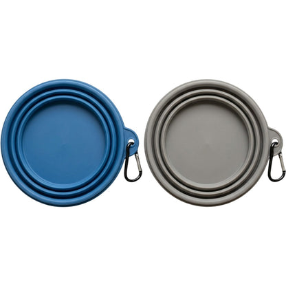 Ympuf Travel Collapsible Pet Bowl Silicone 2-Pack Blue Gray